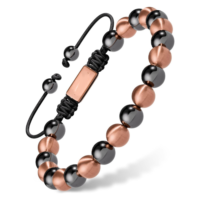 Bracelet ajustable en hématite Hematiteforce, cuivre rose brossé, pour homme