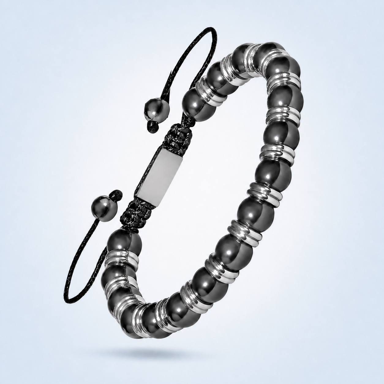 Bracelet réglable pour homme en hématite Hematiteforce Silver Rhythm