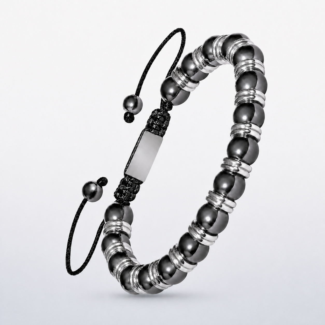 Hematiteforce Silver Rhythm Adjustable Hematite Bracelet for Men