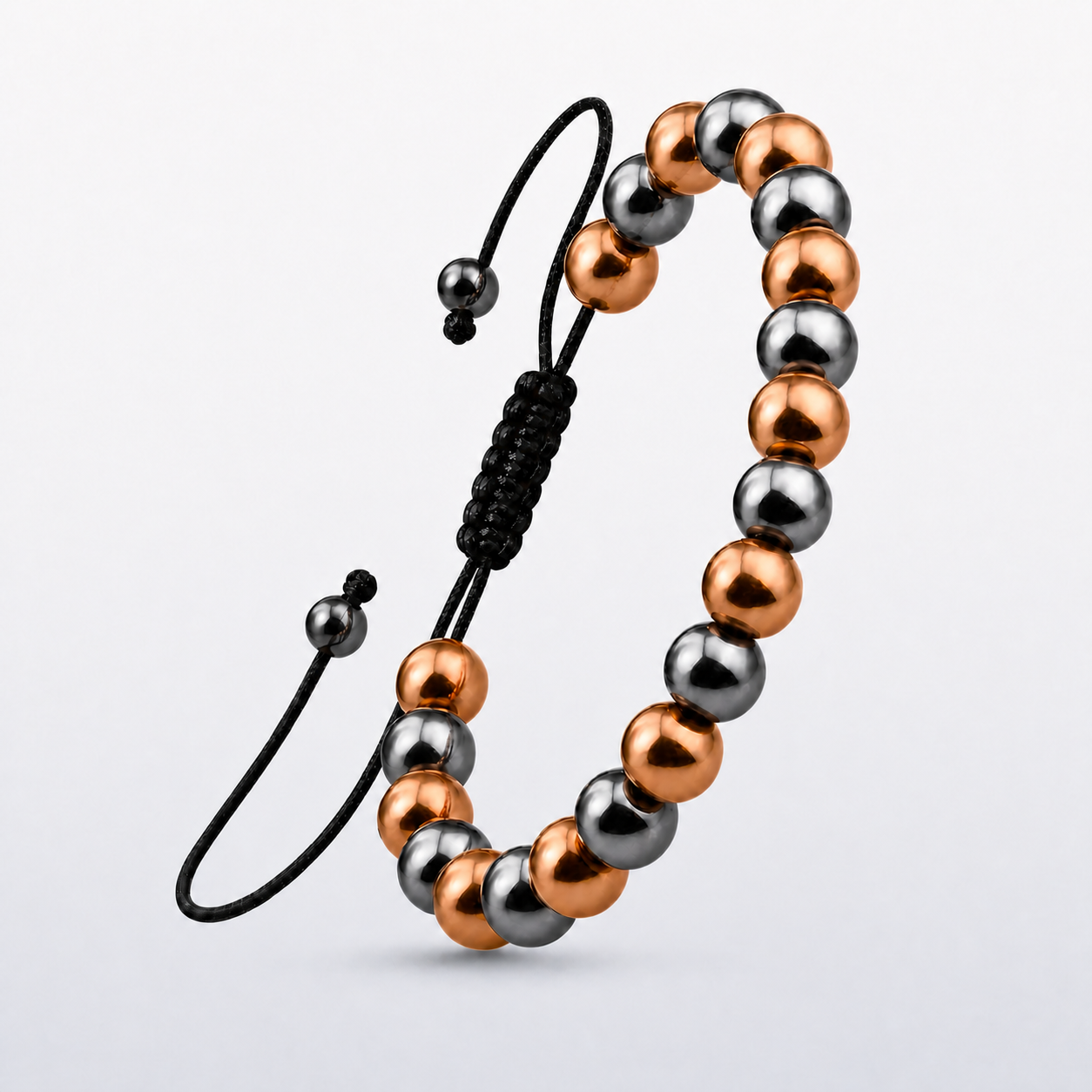 Hematiteforce Polished Rose Copper Adjustable Hematite Bracelet for Men