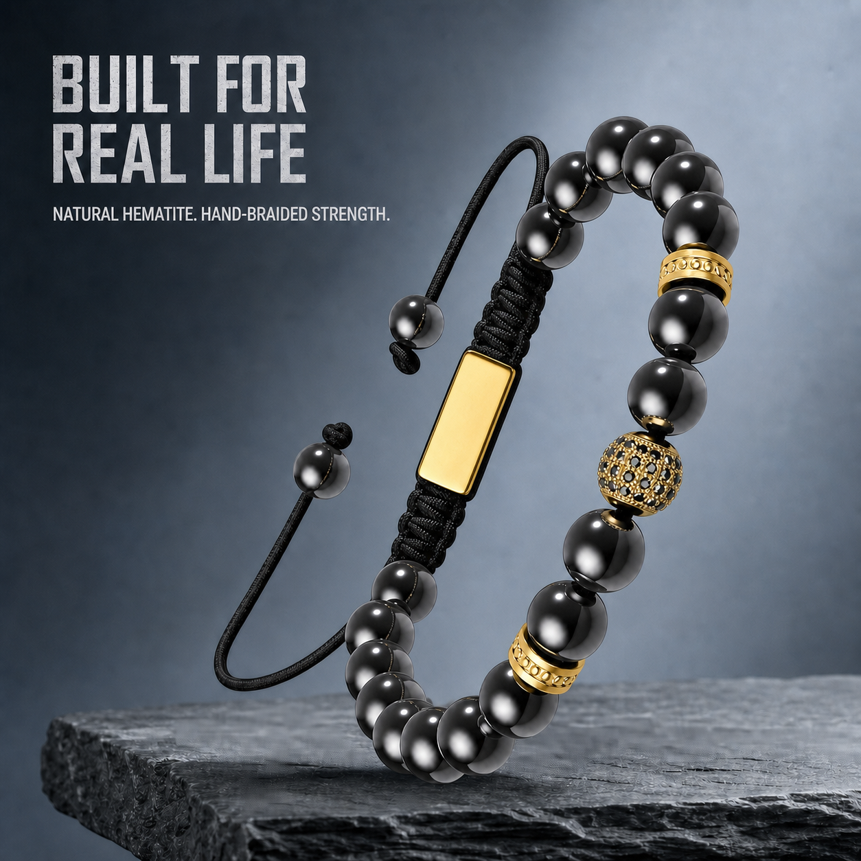 Hematiteforce Zeus Gold Adjustable Hematite Bracelet for Men