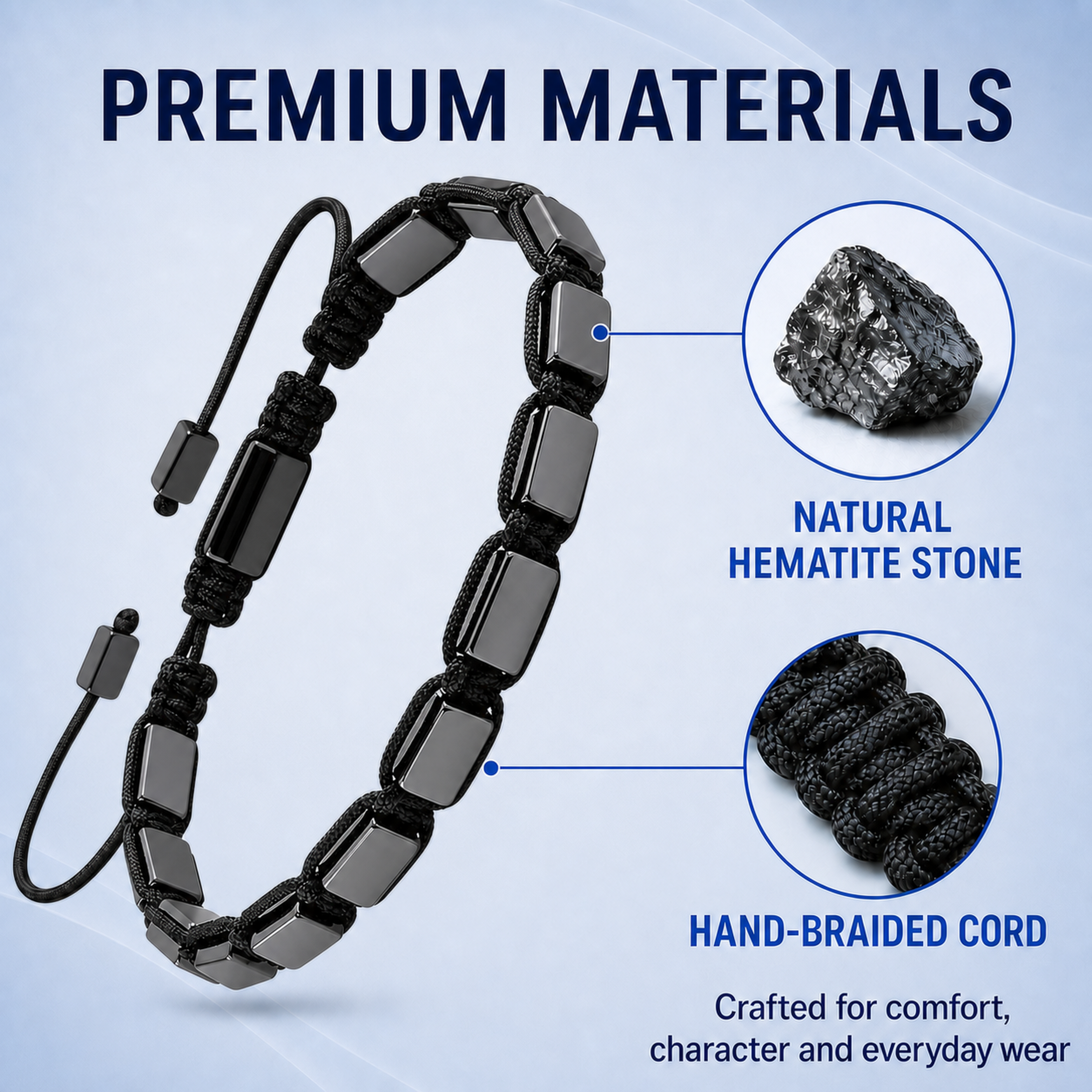 Bracelet ajustable classique en hématite pour hommes Hematiteforce