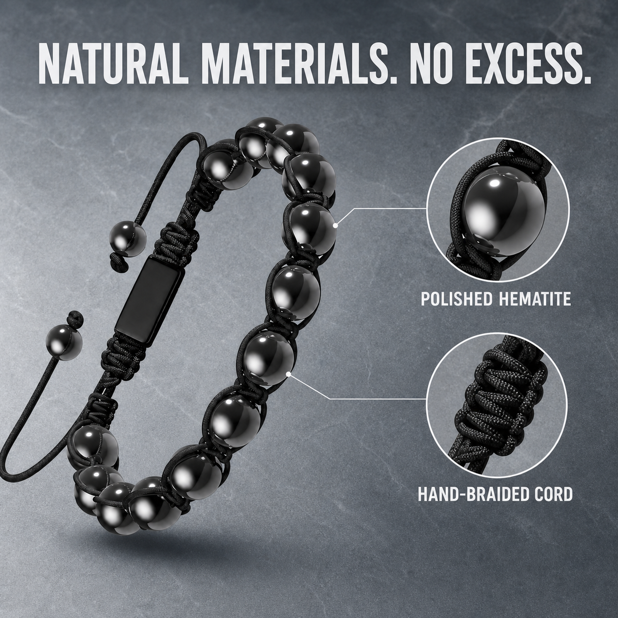 Hematiteforce Shadow Knot Adjustable Hematite Bracelet for Men