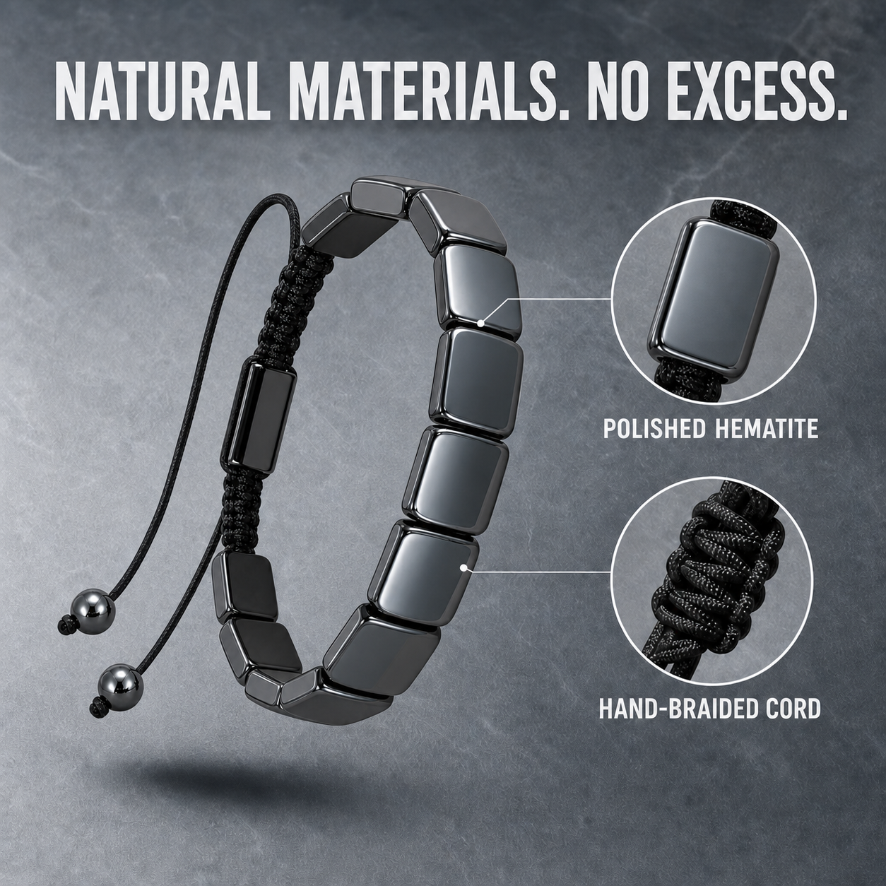 HematiteForce Iron Resolve Adjustable Hematite Bracelet for Men