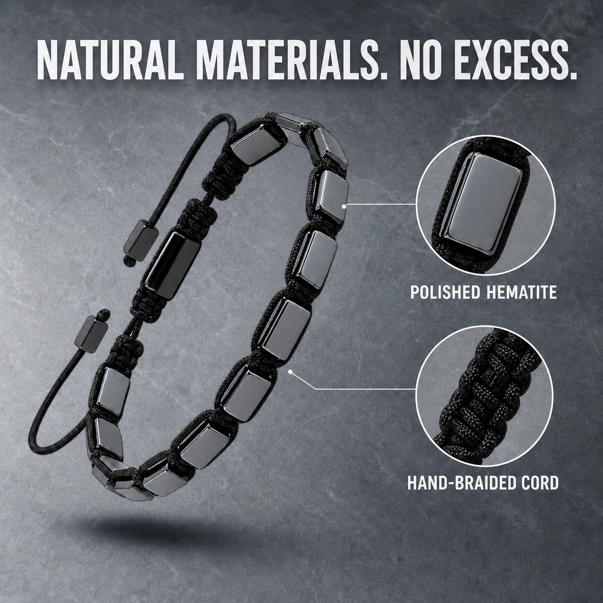 Hematiteforce Classic Adjustable Hematite Bracelet for Men