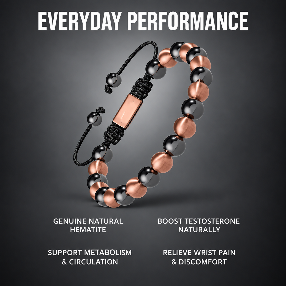 Brushed Rose Copper Adjustable Hematite Bracelet for Men