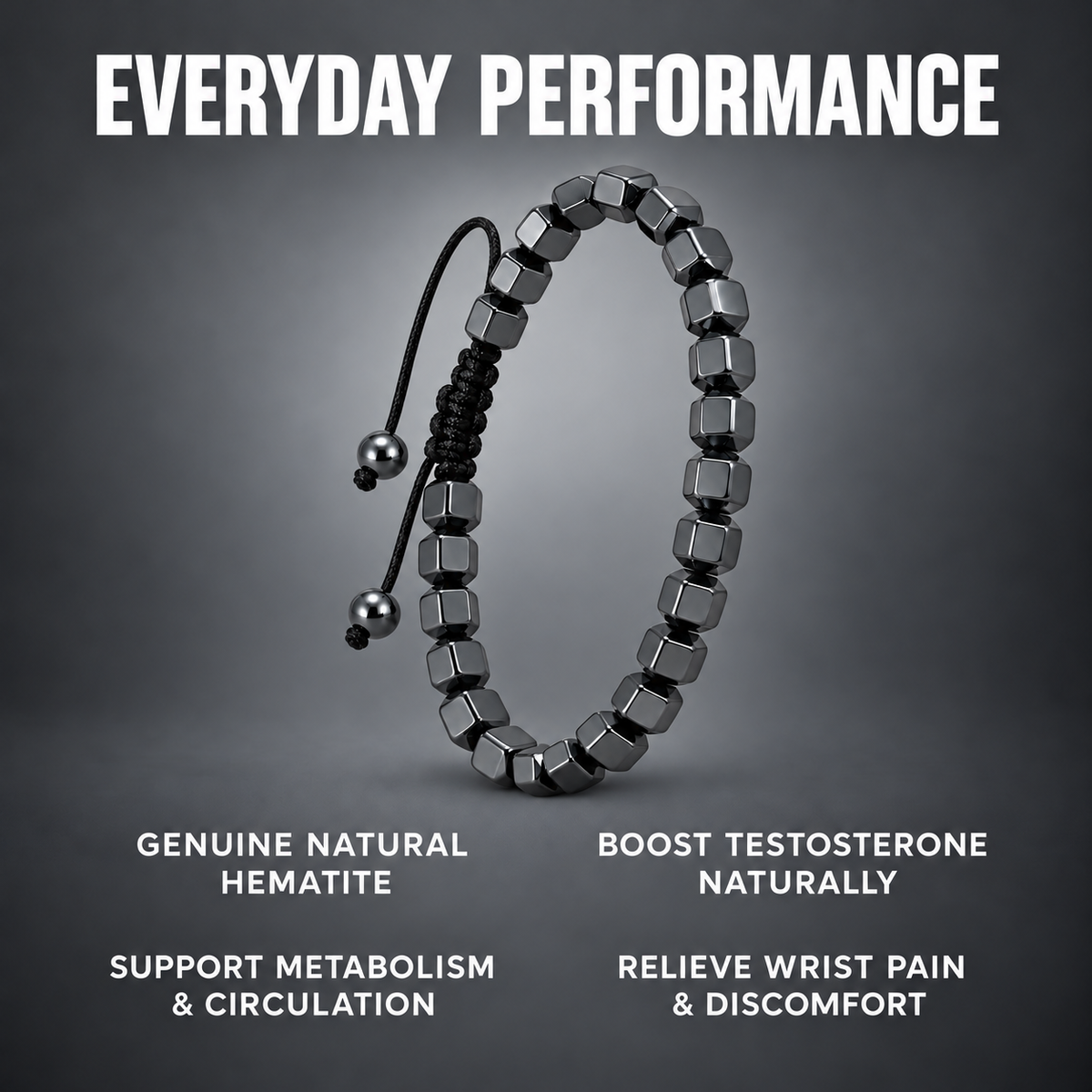 Night Facet Adjustable Hematite Bracelet for Men