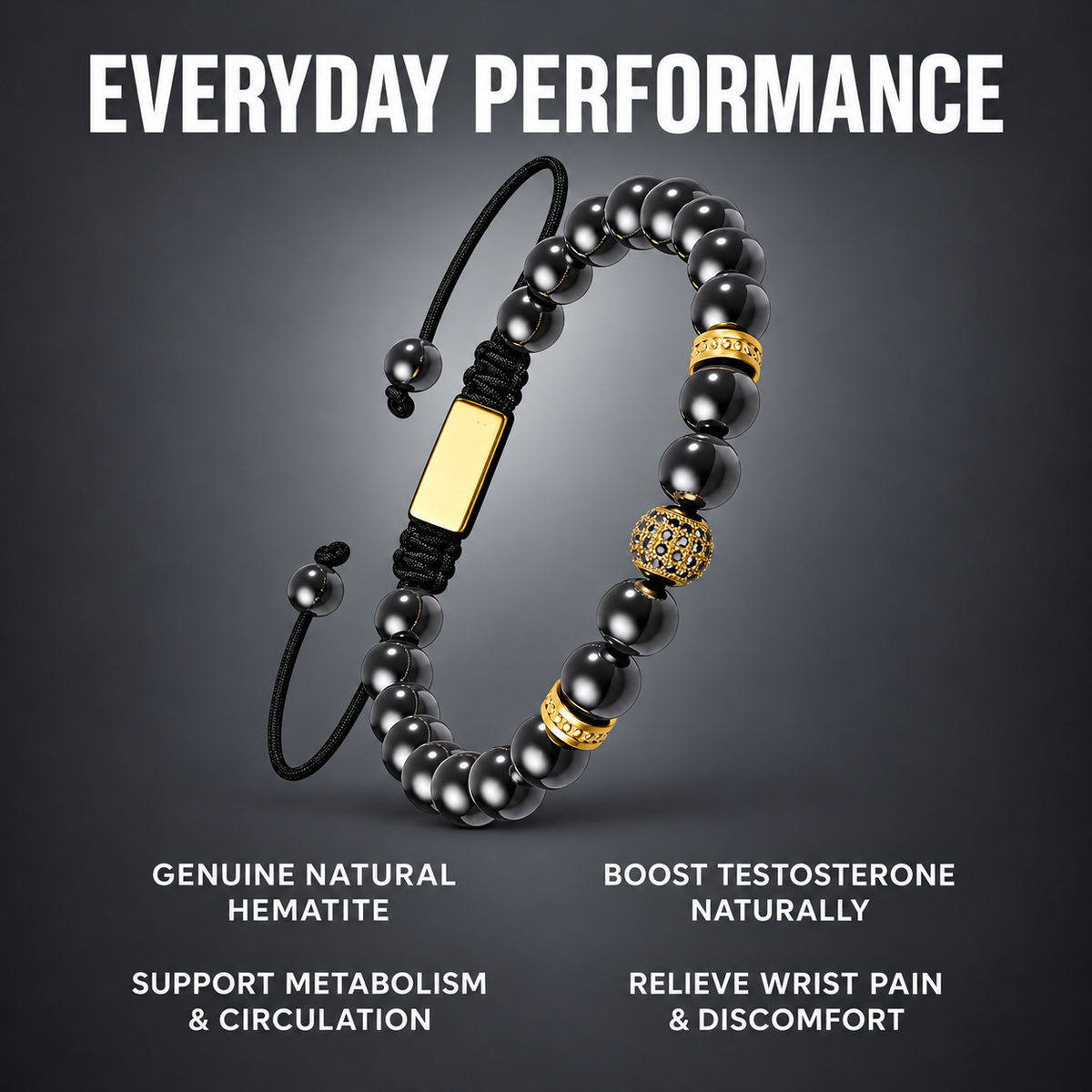 Zeus Gold Adjustable Hematite Bracelet for Men