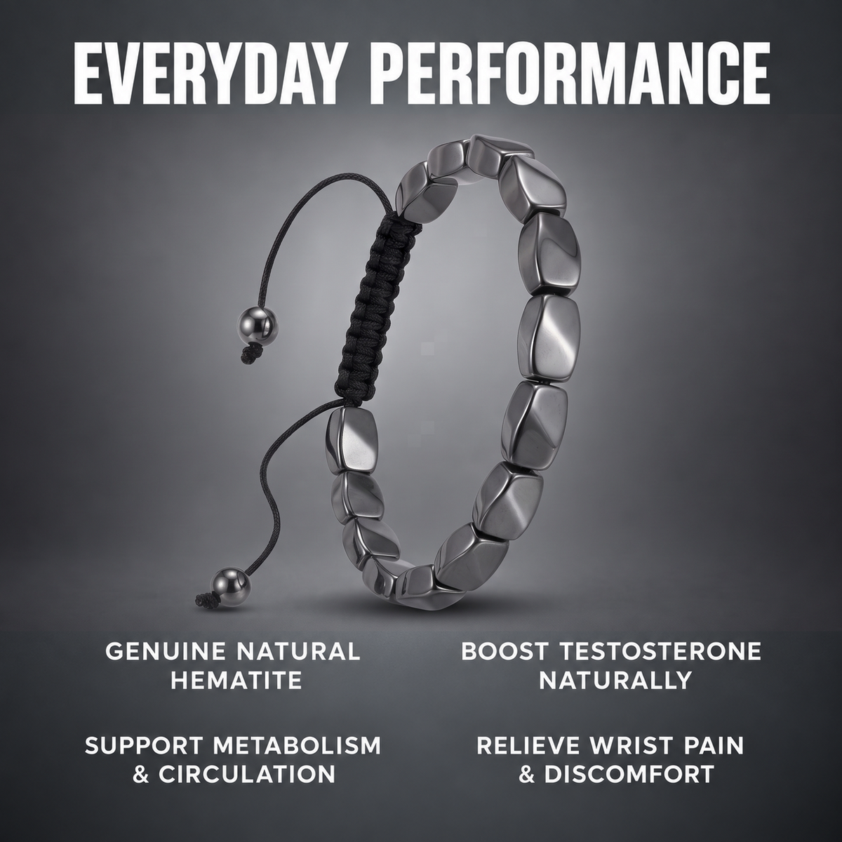 Iron Helix Adjustable Hematite Bracelet for Men