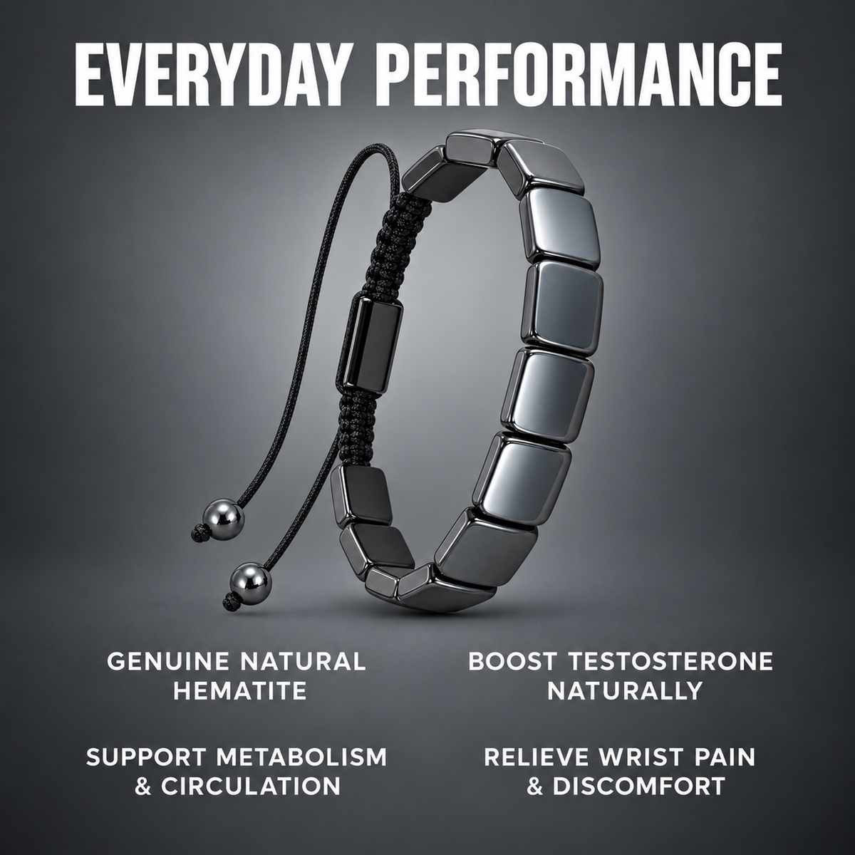 Iron Resolve Adjustable Hematite Bracelet for Men