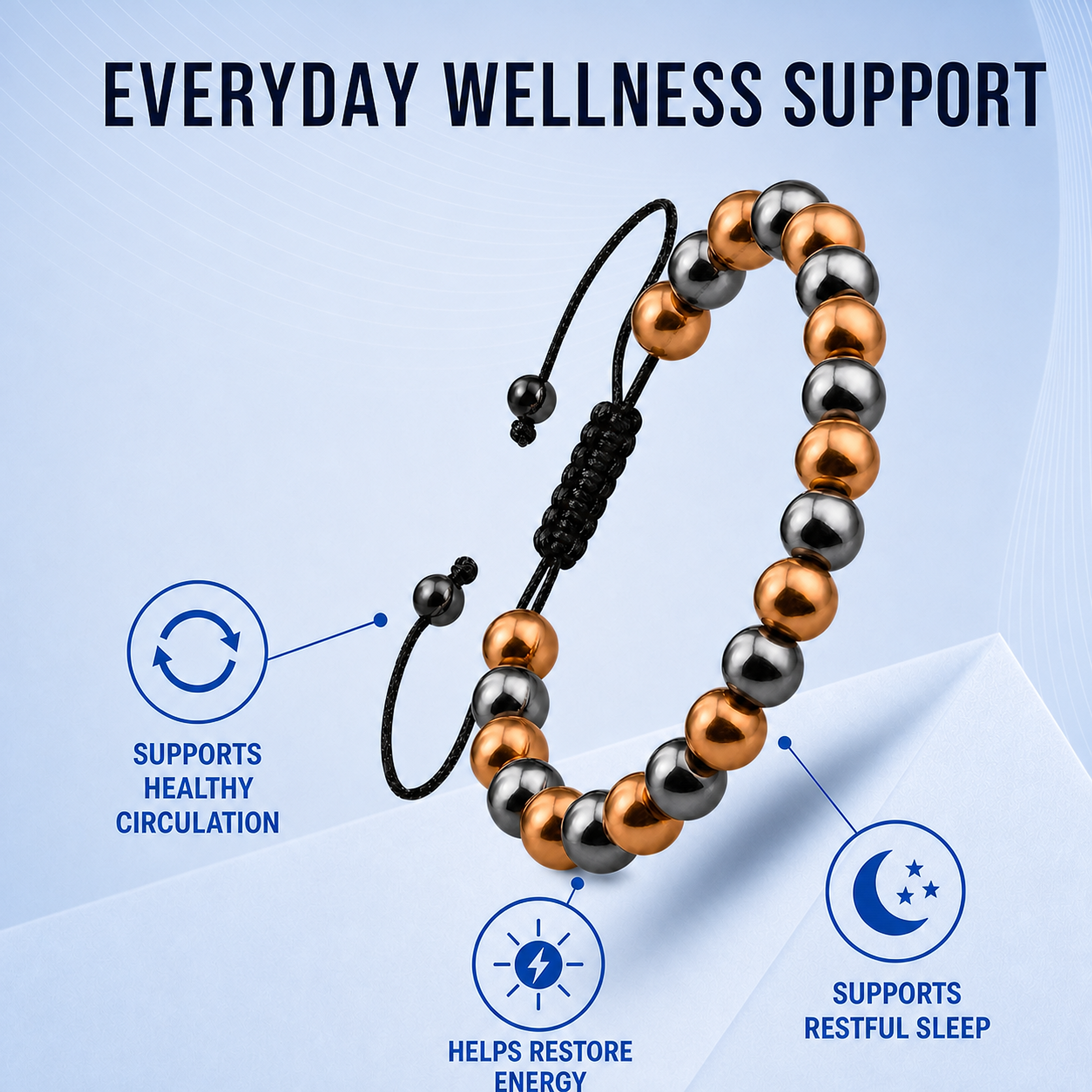 Bracelet en hématite réglable pour hommes Hematiteforce en hématite polie cuivre rosé