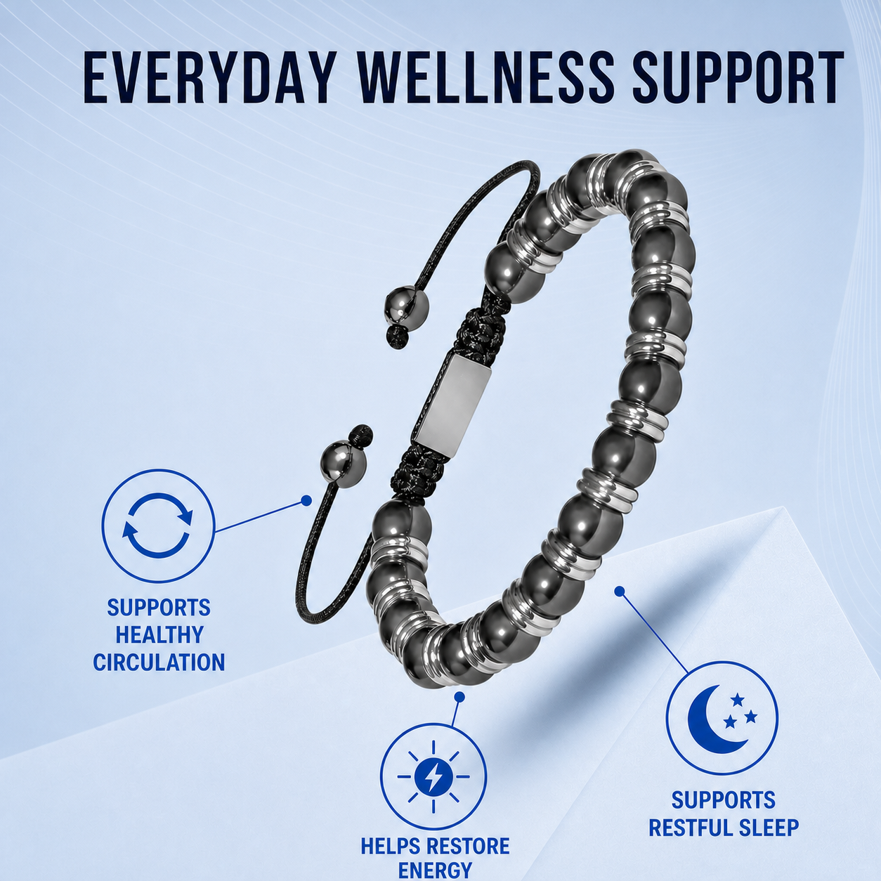 Bracelet réglable pour homme en hématite Hematiteforce Silver Rhythm