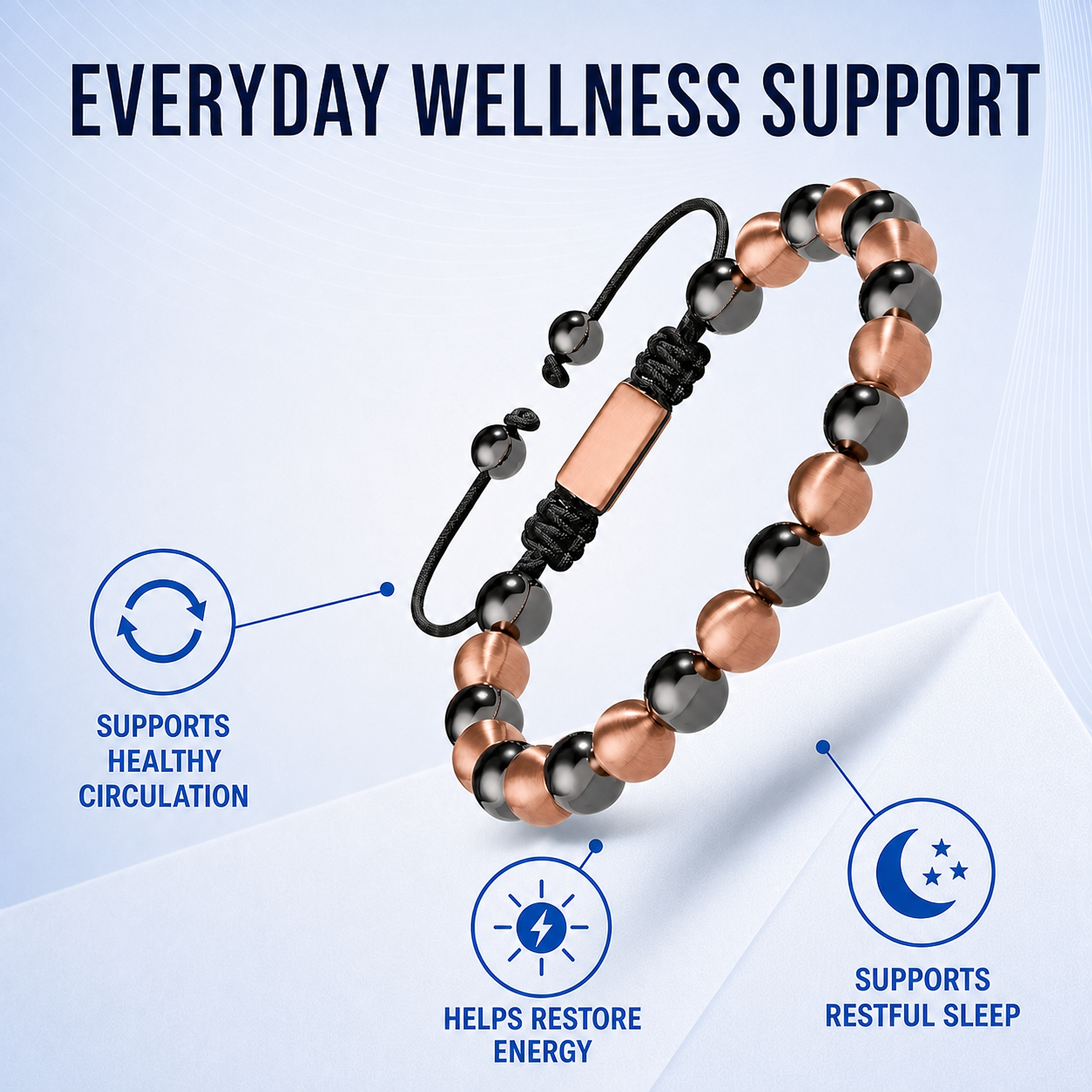 Bracelet ajustable en hématite Hematiteforce, cuivre rose brossé, pour homme