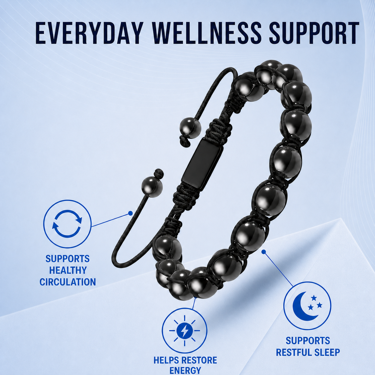 Bracelet ajustable en hématite "Nœud d'ombre" Hematiteforce pour hommes