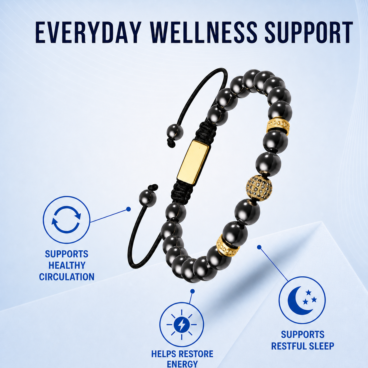 Bracelet en hématite ajustable Zeus Gold de Hematiteforce pour hommes
