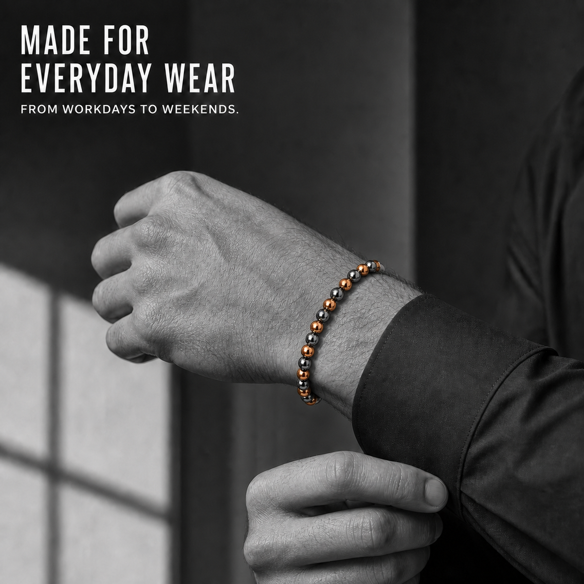 Hematiteforce Polished Rose Copper Adjustable Hematite Bracelet for Men