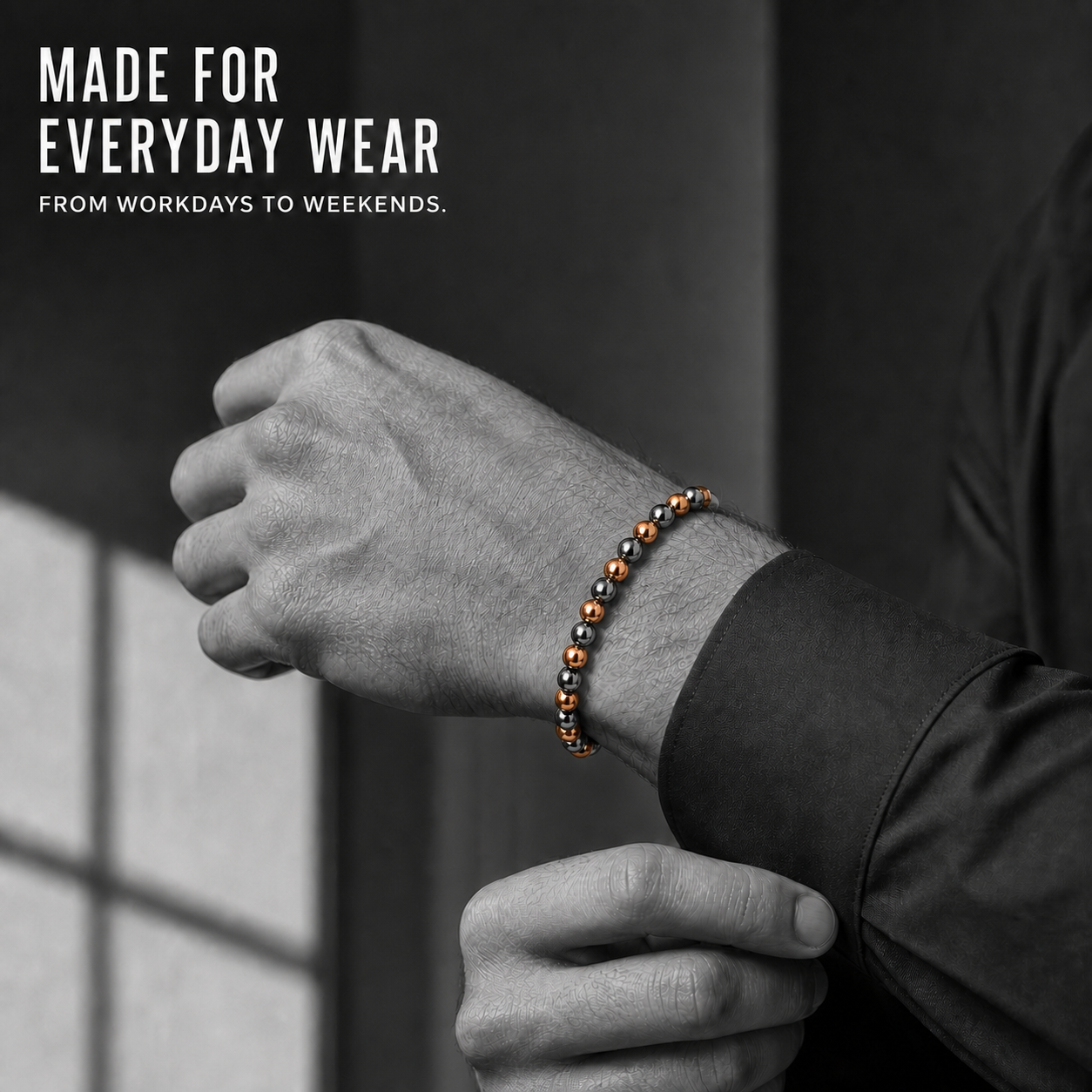 Hematiteforce Brushed Rose Copper Adjustable Hematite Bracelet for Men