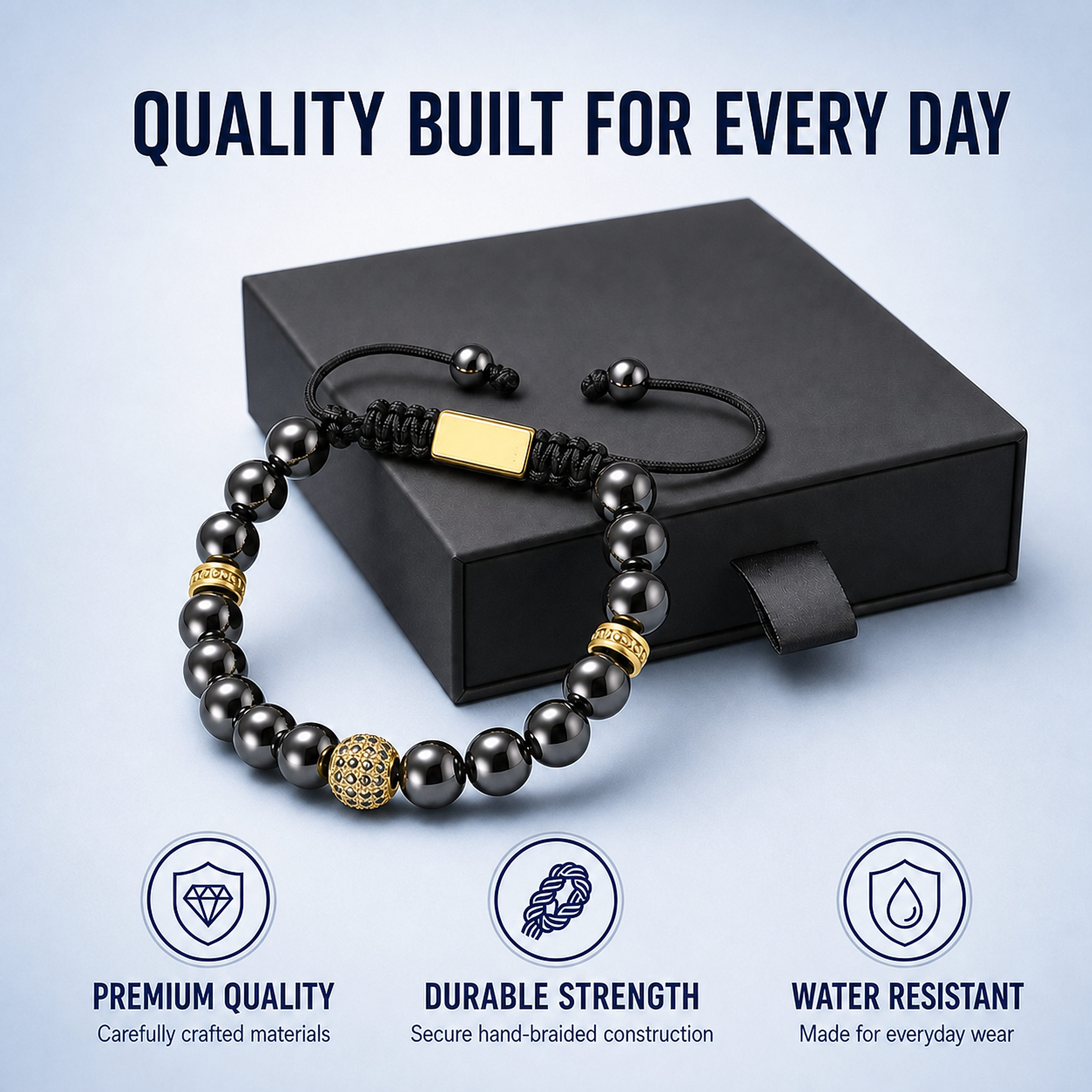 Bracelet en hématite ajustable Zeus Gold de Hematiteforce pour hommes
