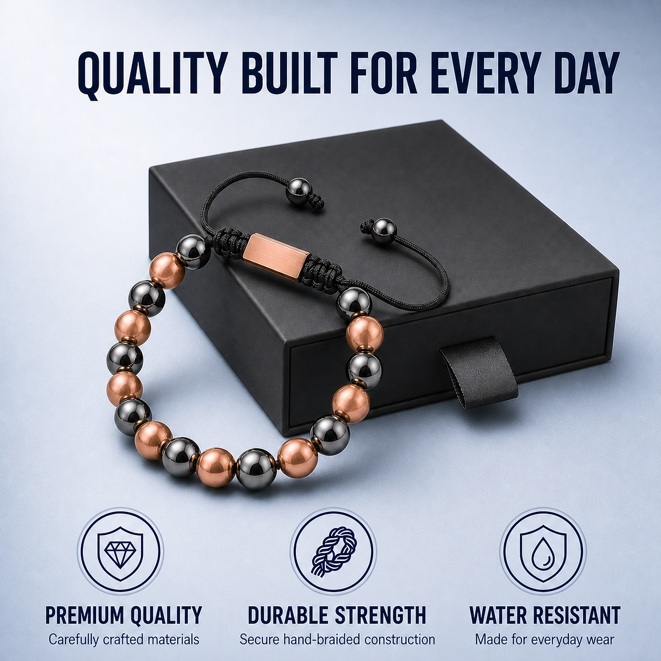 Bracelet ajustable en hématite Hematiteforce, cuivre rose brossé, pour homme