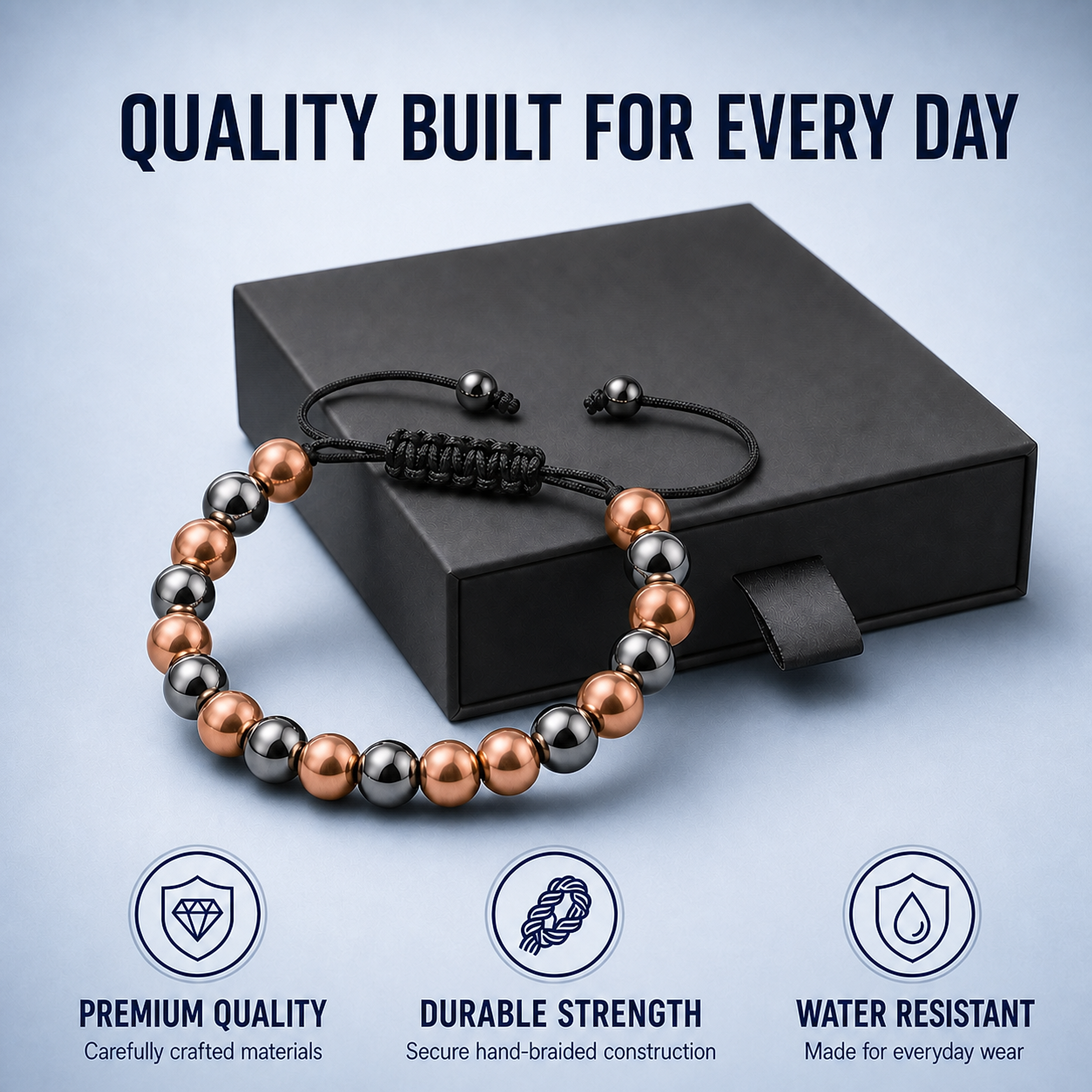 Bracelet en hématite réglable pour hommes Hematiteforce en hématite polie cuivre rosé