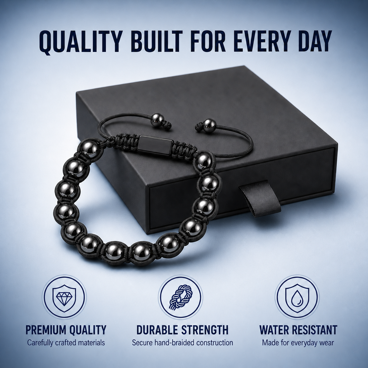 Bracelet ajustable en hématite "Nœud d'ombre" Hematiteforce pour hommes