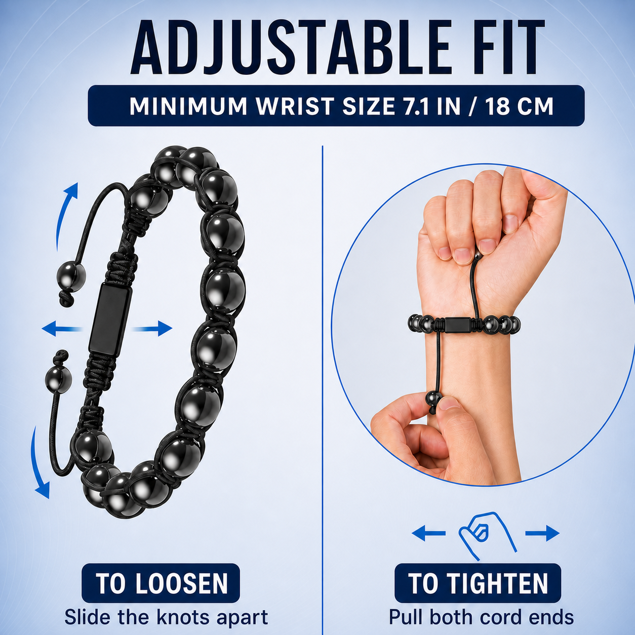 Bracelet ajustable en hématite "Nœud d'ombre" Hematiteforce pour hommes