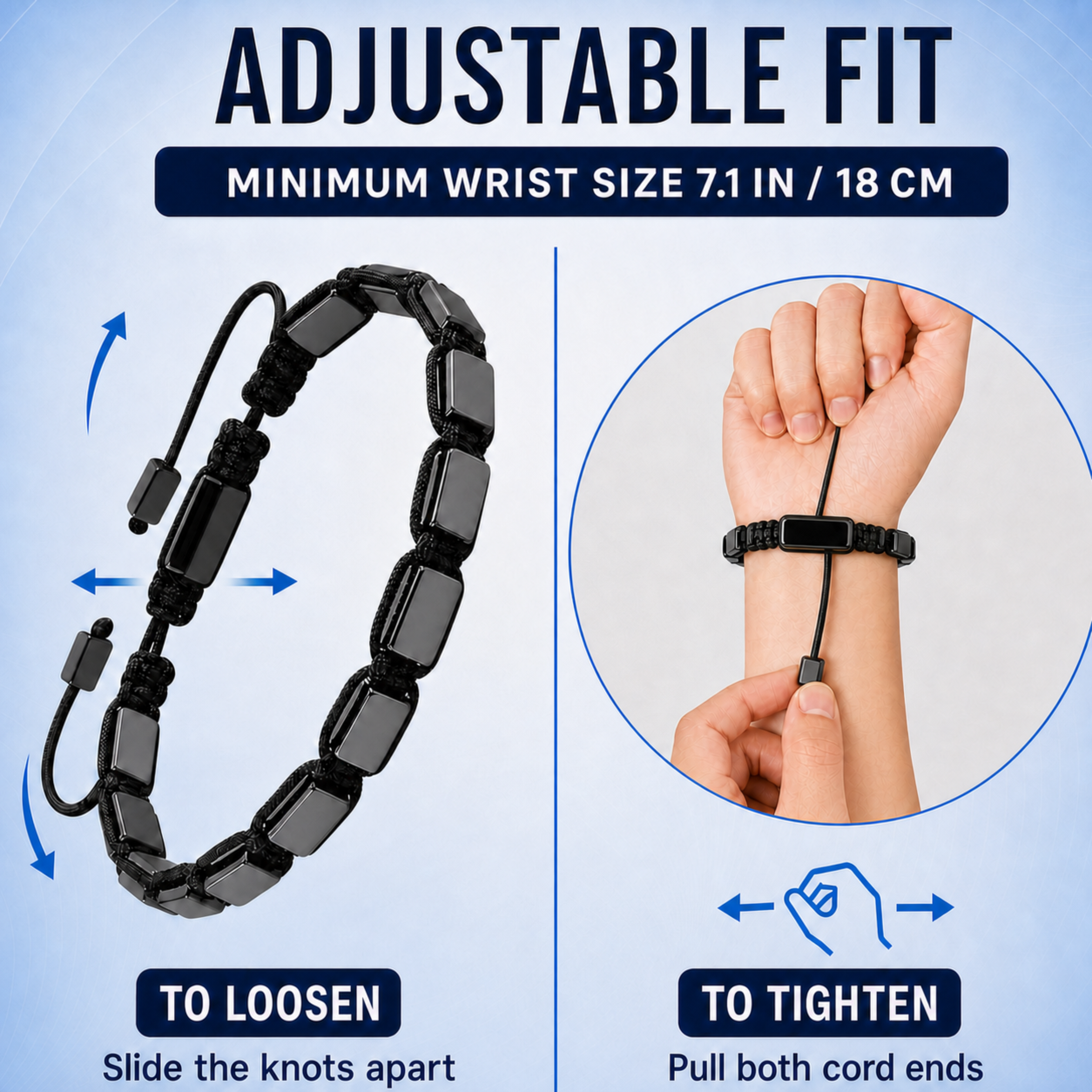 Bracelet ajustable classique en hématite pour hommes Hematiteforce