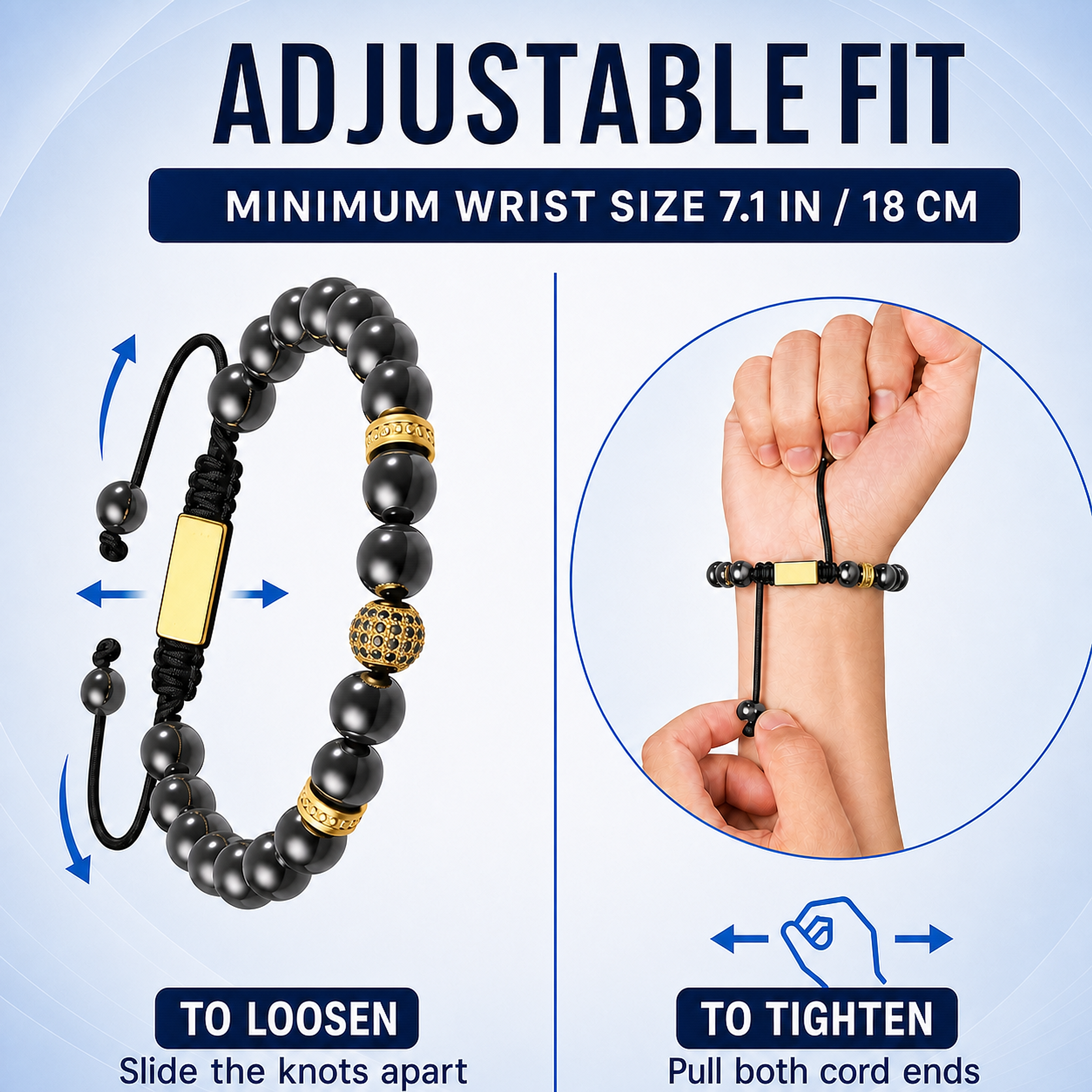 Bracelet en hématite ajustable Zeus Gold de Hematiteforce pour hommes