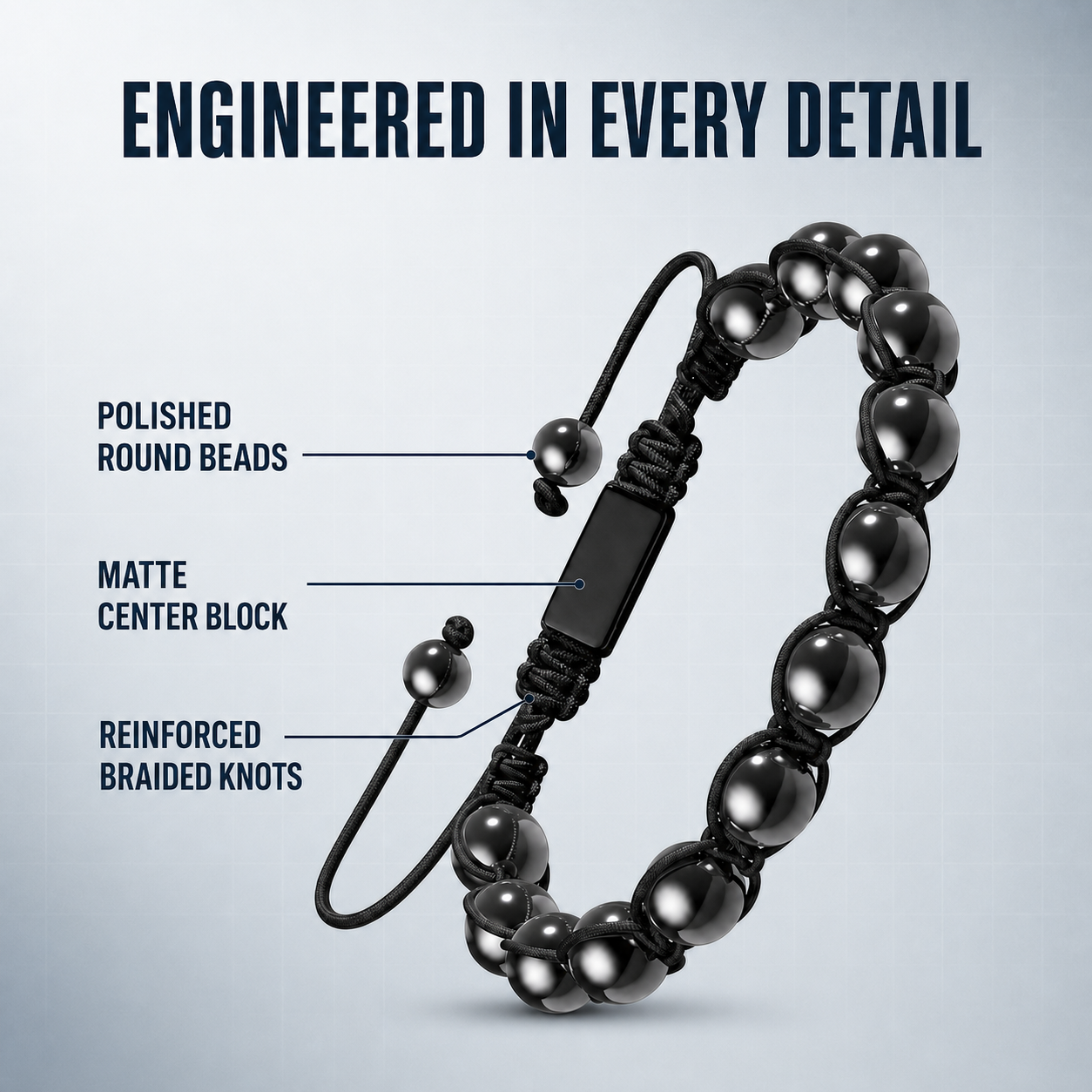 Hematiteforce Shadow Knot Adjustable Hematite Bracelet for Men
