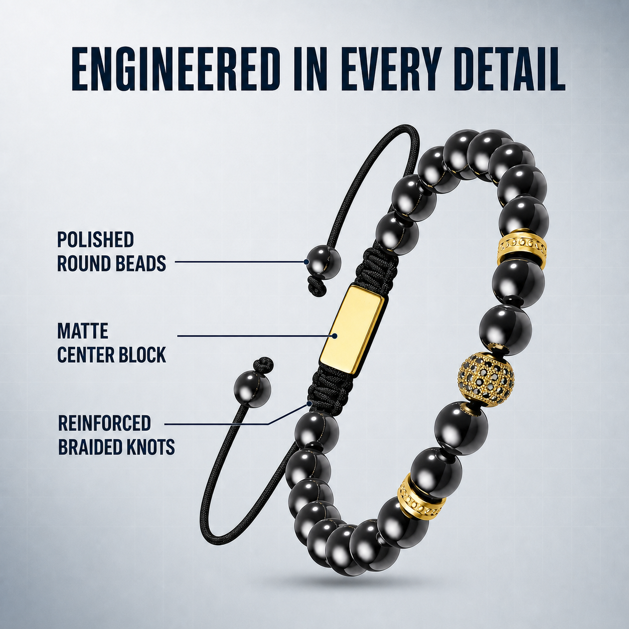 Hematiteforce Zeus Gold Adjustable Hematite Bracelet for Men