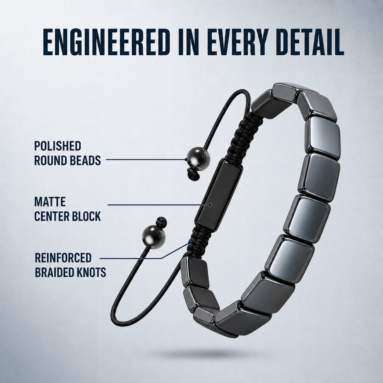 HematiteForce Iron Resolve Adjustable Hematite Bracelet for Men