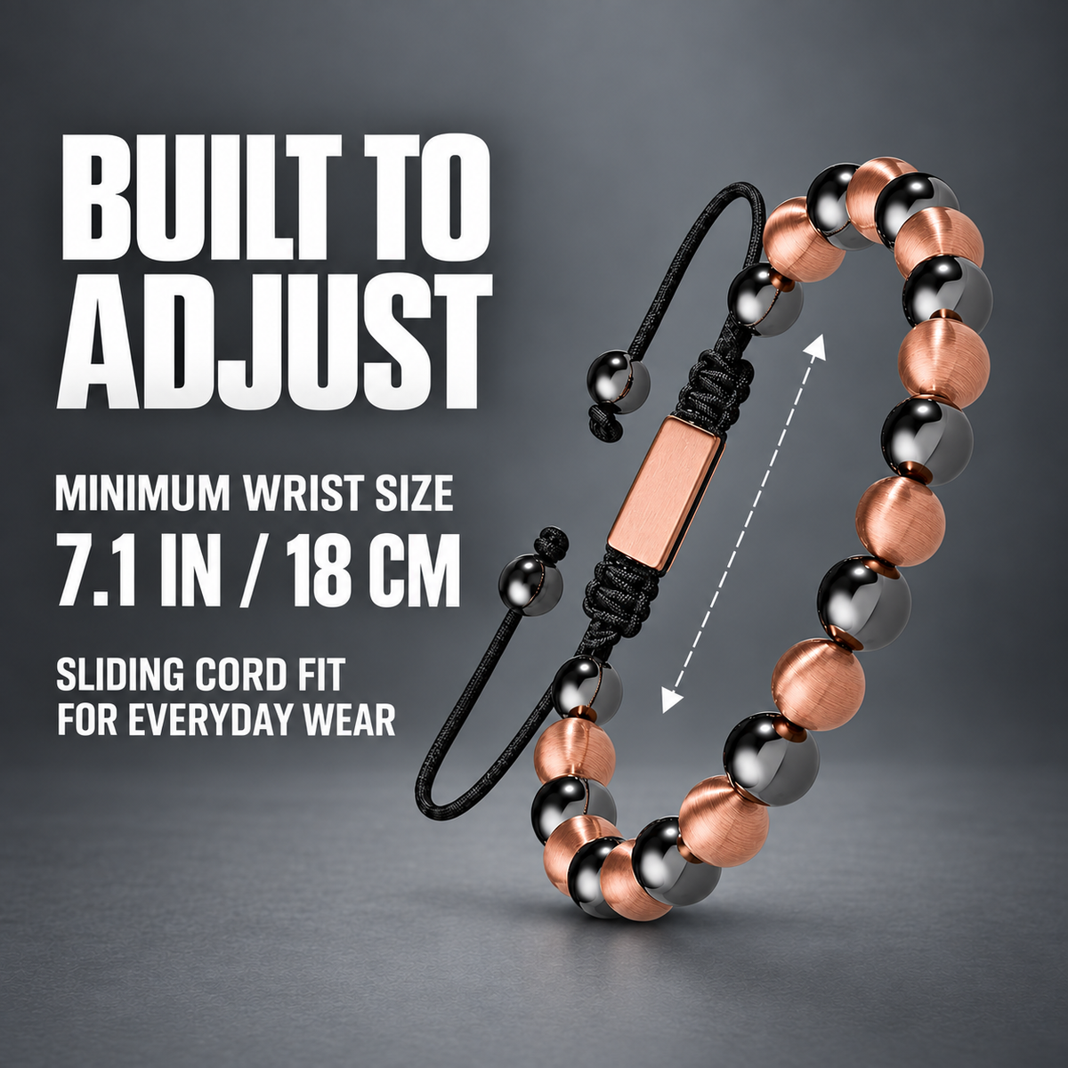 Brushed Rose Copper Adjustable Hematite Bracelet for Men