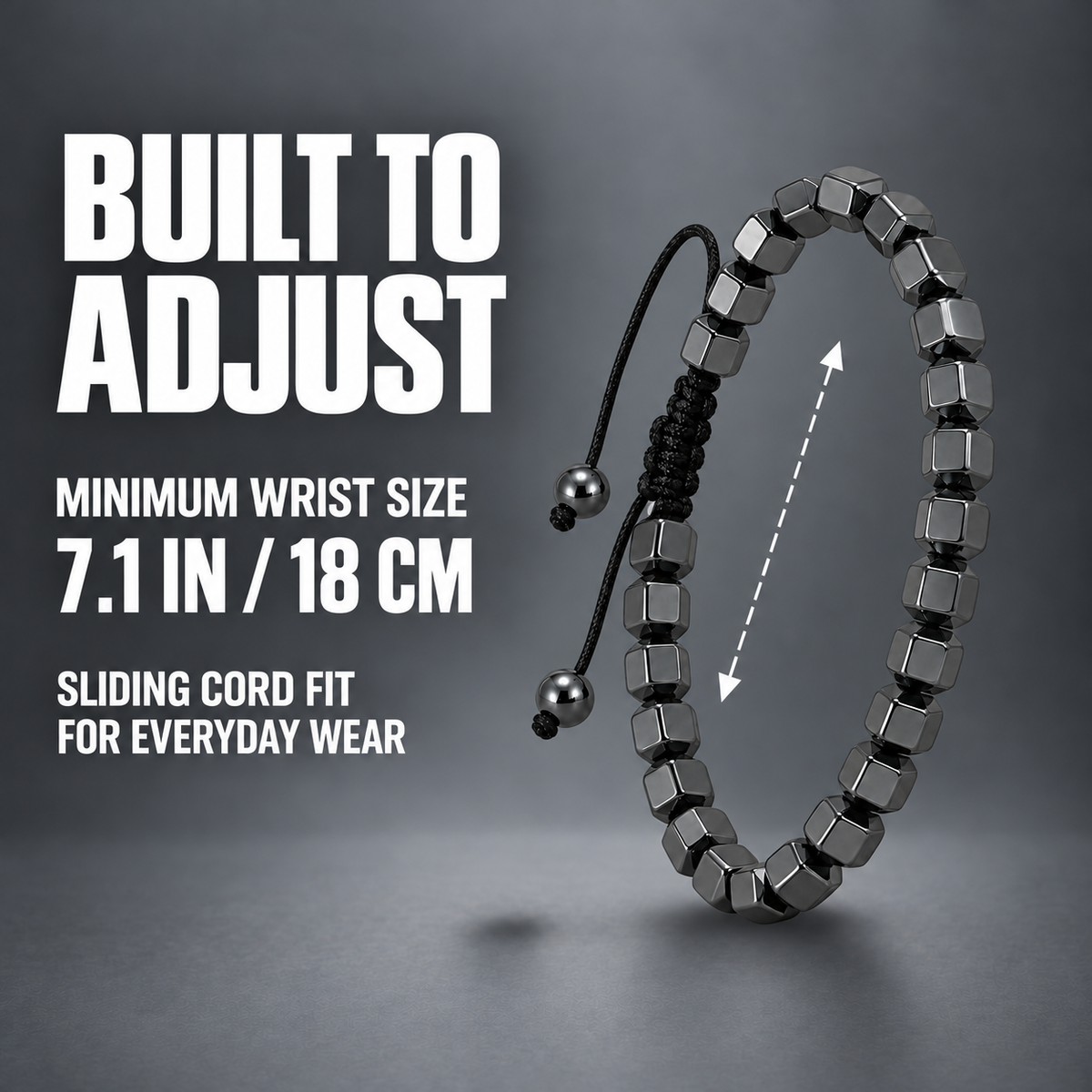 Night Facet Adjustable Hematite Bracelet for Men