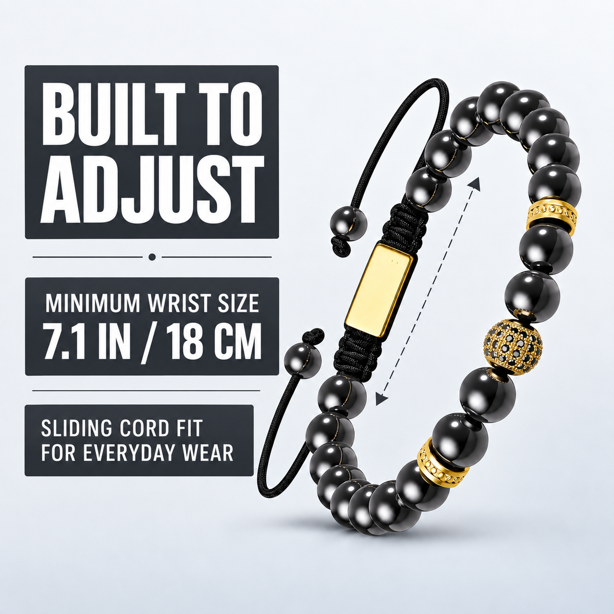Zeus Gold Adjustable Hematite Bracelet for Men