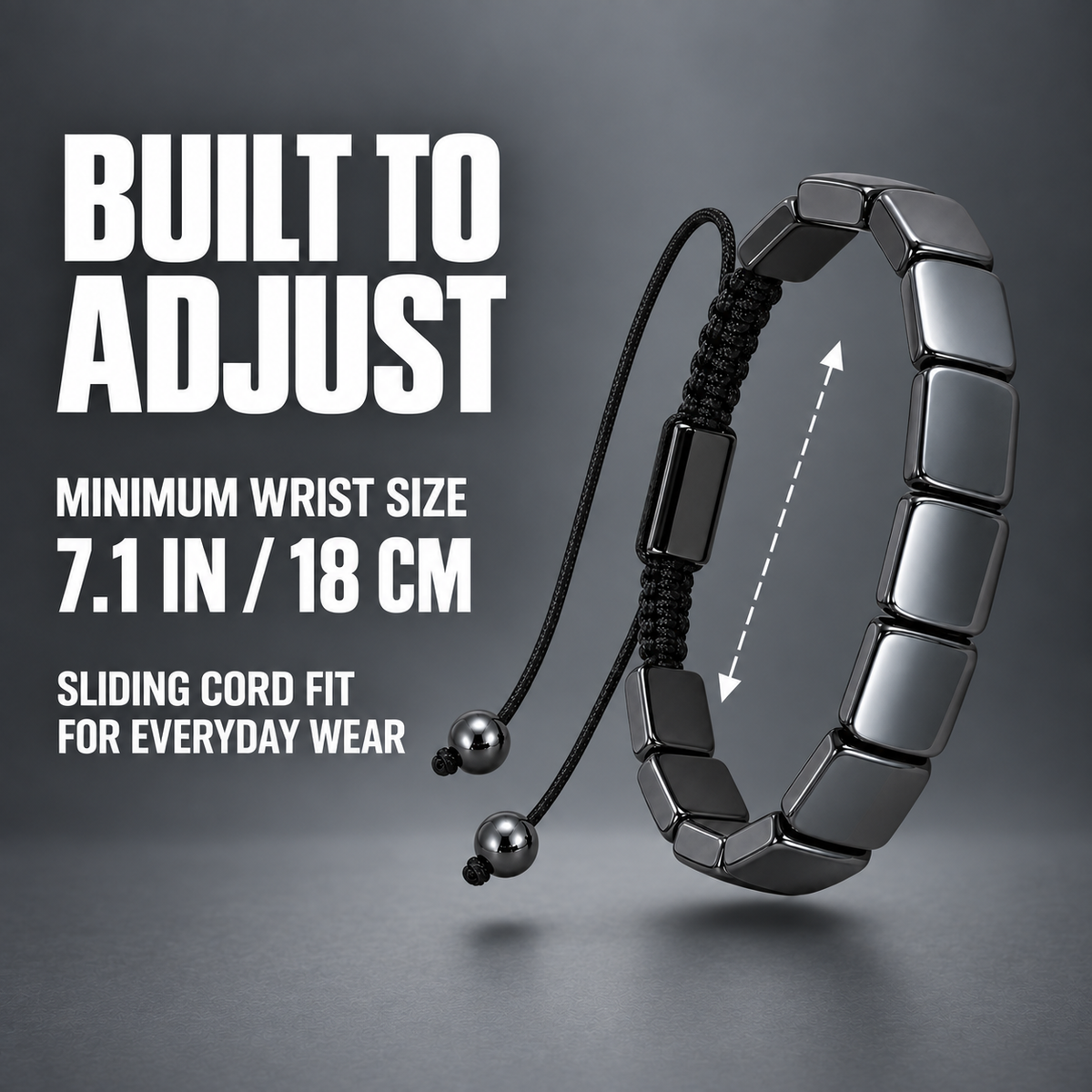 Iron Resolve Adjustable Hematite Bracelet for Men