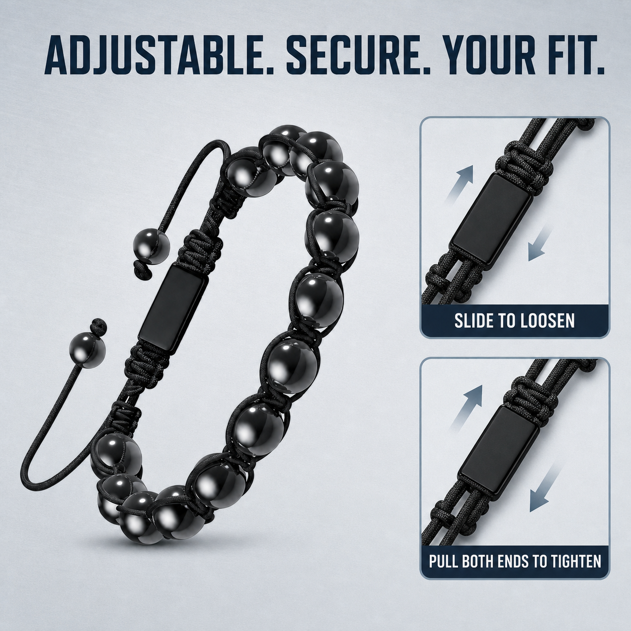 Hematiteforce Shadow Knot Adjustable Hematite Bracelet for Men