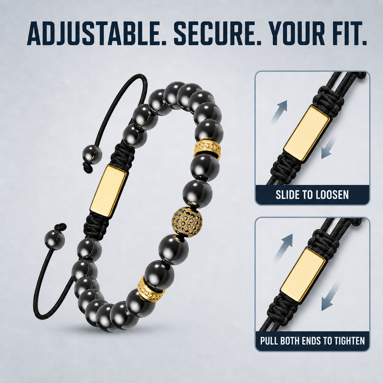 Hematiteforce Zeus Gold Adjustable Hematite Bracelet for Men