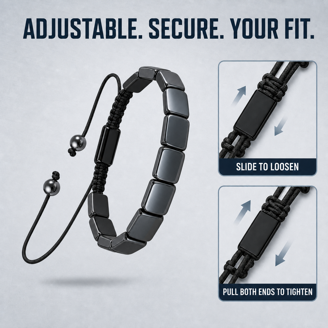 HematiteForce Iron Resolve Adjustable Hematite Bracelet for Men