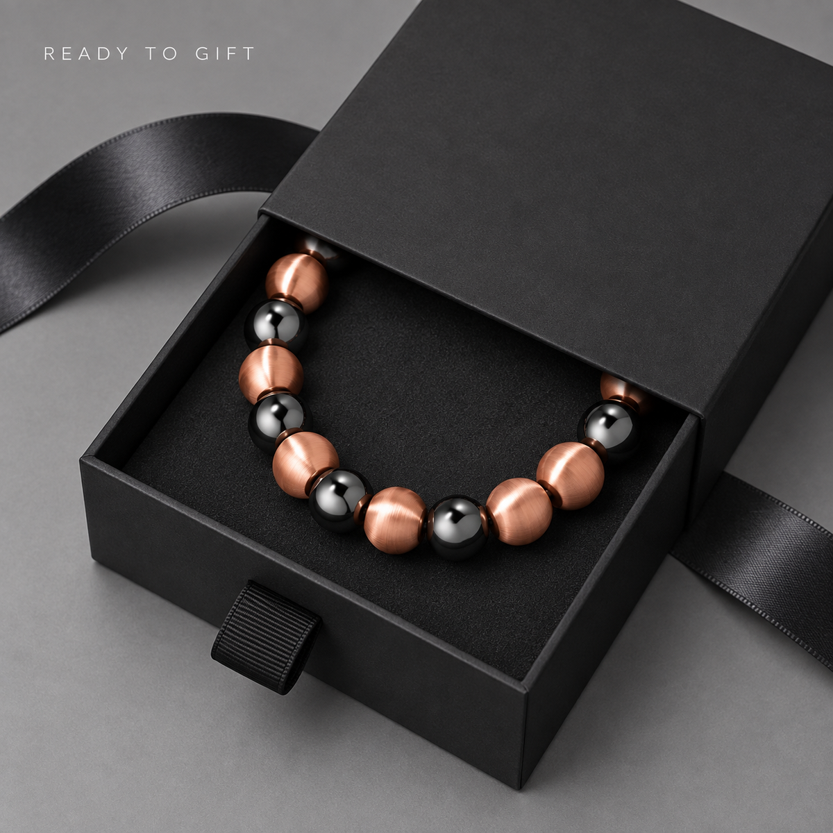 Brushed Rose Copper Adjustable Hematite Bracelet for Men
