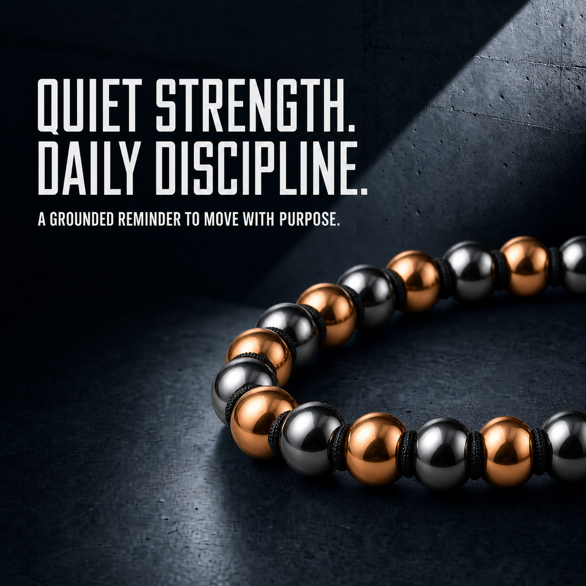 Hematiteforce Polished Rose Copper Adjustable Hematite Bracelet for Men