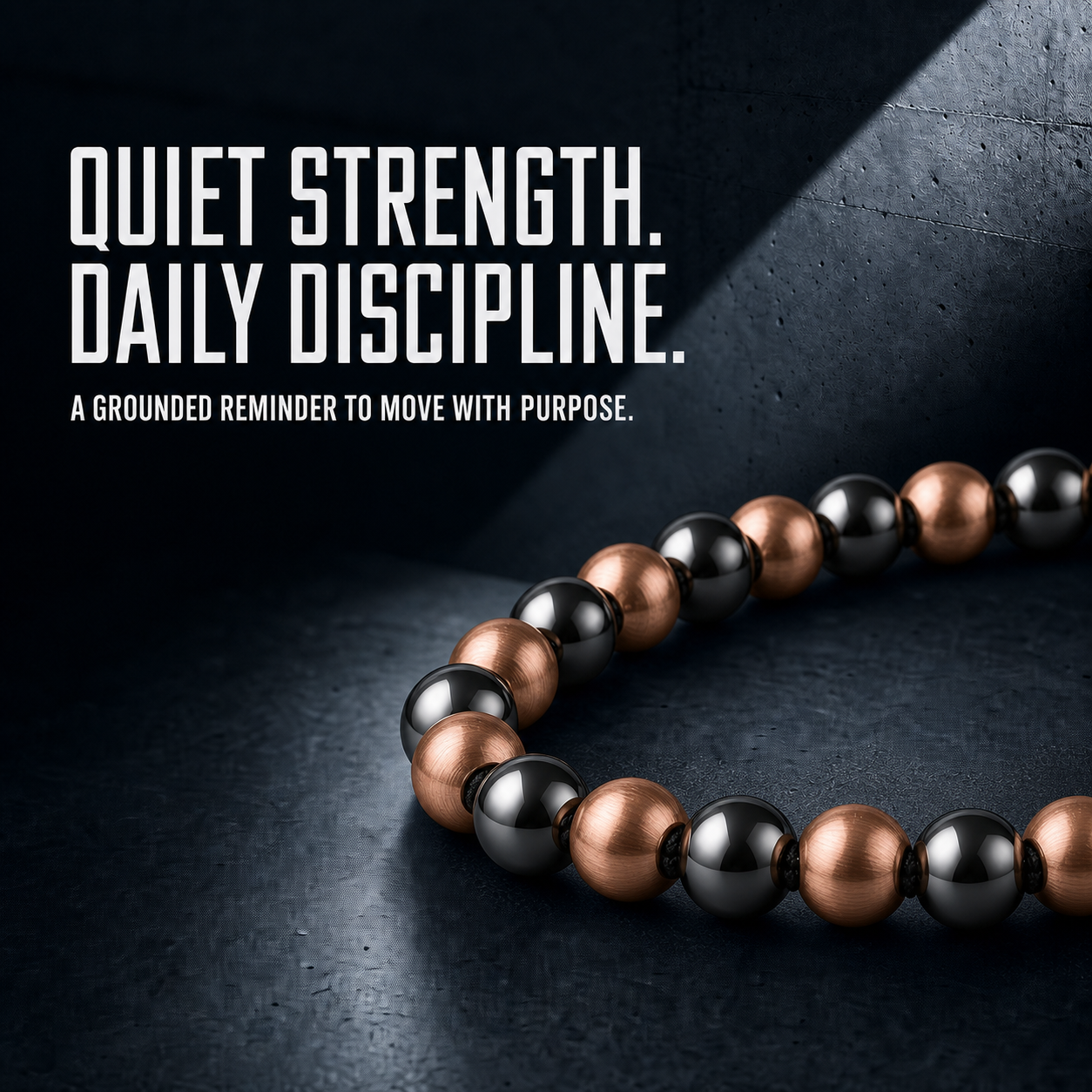 Hematiteforce Brushed Rose Copper Adjustable Hematite Bracelet for Men