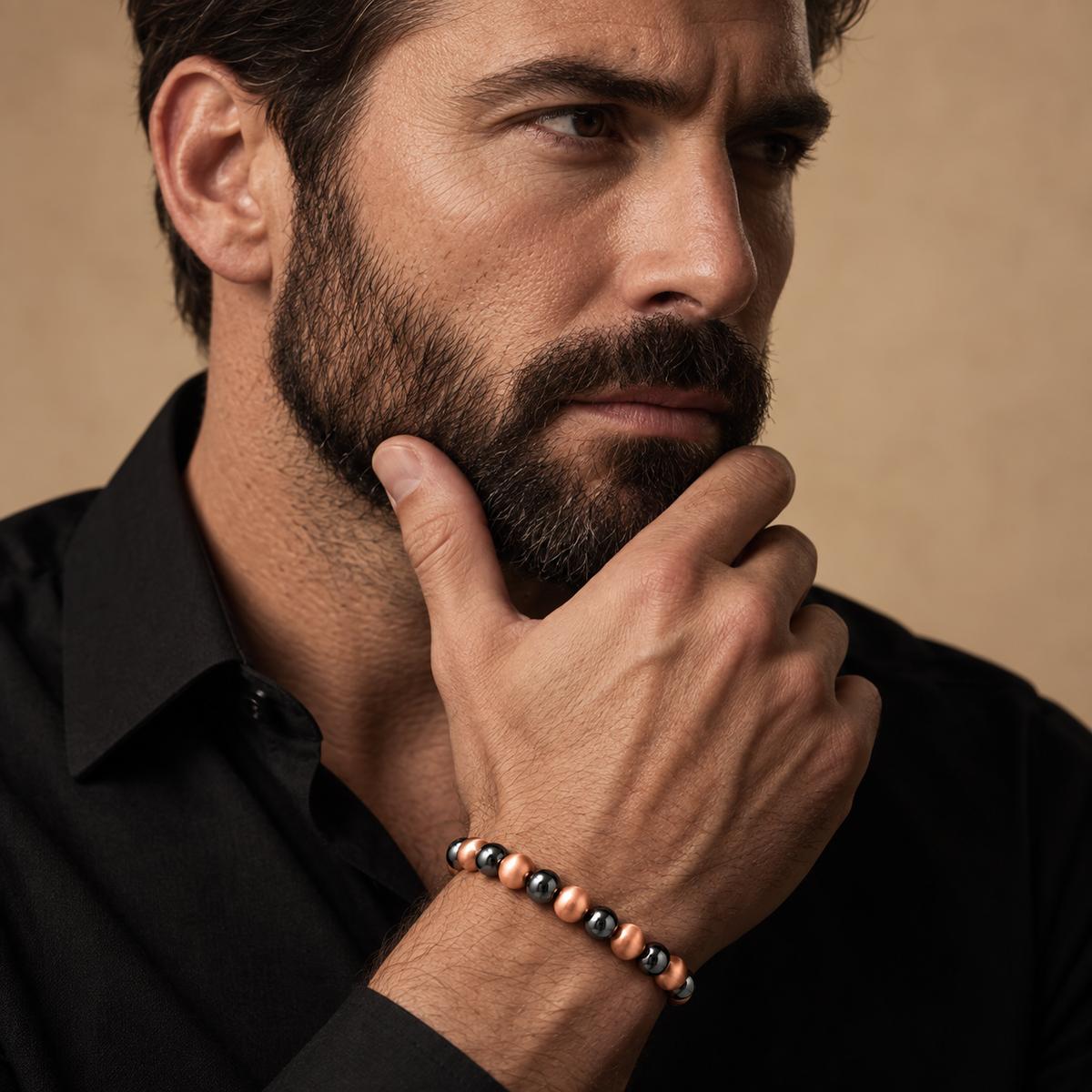 Brushed Rose Copper Adjustable Hematite Bracelet for Men