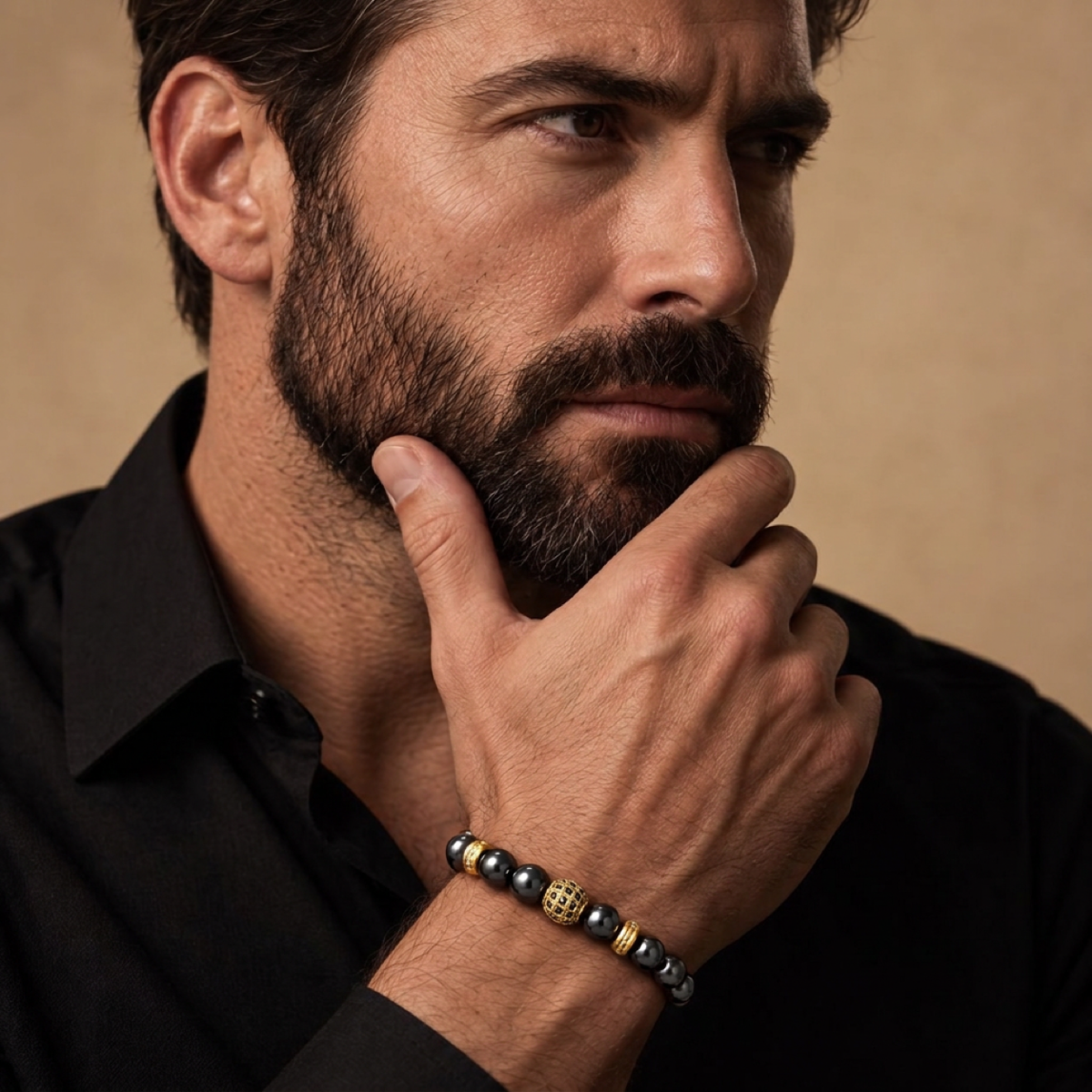 Zeus Gold Adjustable Hematite Bracelet for Men