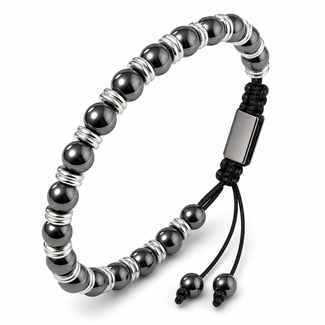 Hematiteforce Silver Rhythm Adjustable Hematite Bracelet for Men
