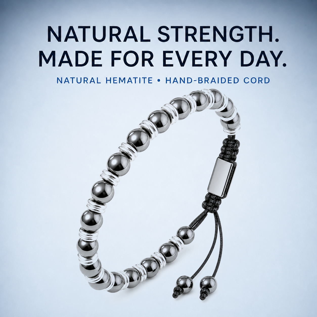 Hematiteforce Silver Rhythm Adjustable Hematite Bracelet for Men