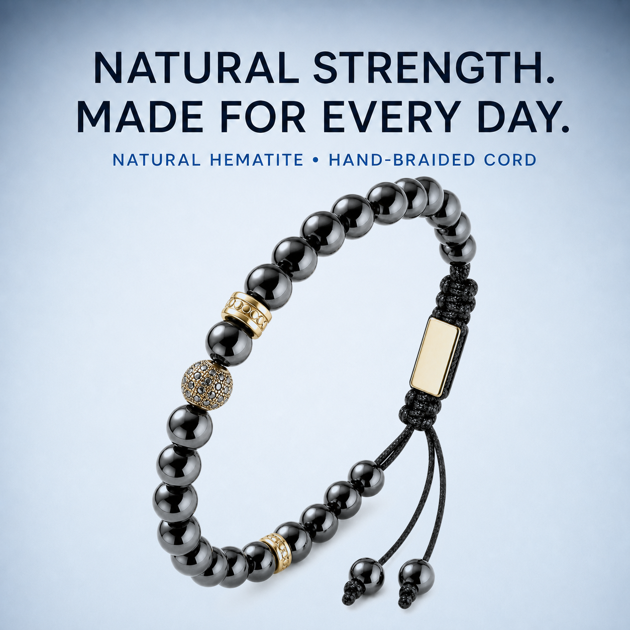 Hematiteforce Zeus Gold Adjustable Hematite Bracelet for Men