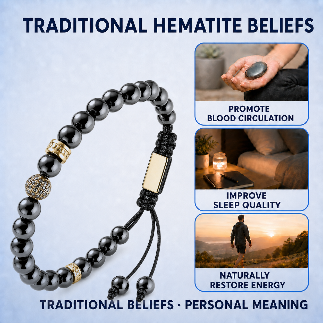 Hematiteforce Zeus Gold Adjustable Hematite Bracelet for Men