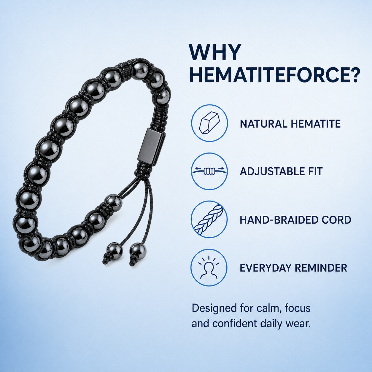 Hematiteforce Shadow Knot Adjustable Hematite Bracelet for Men