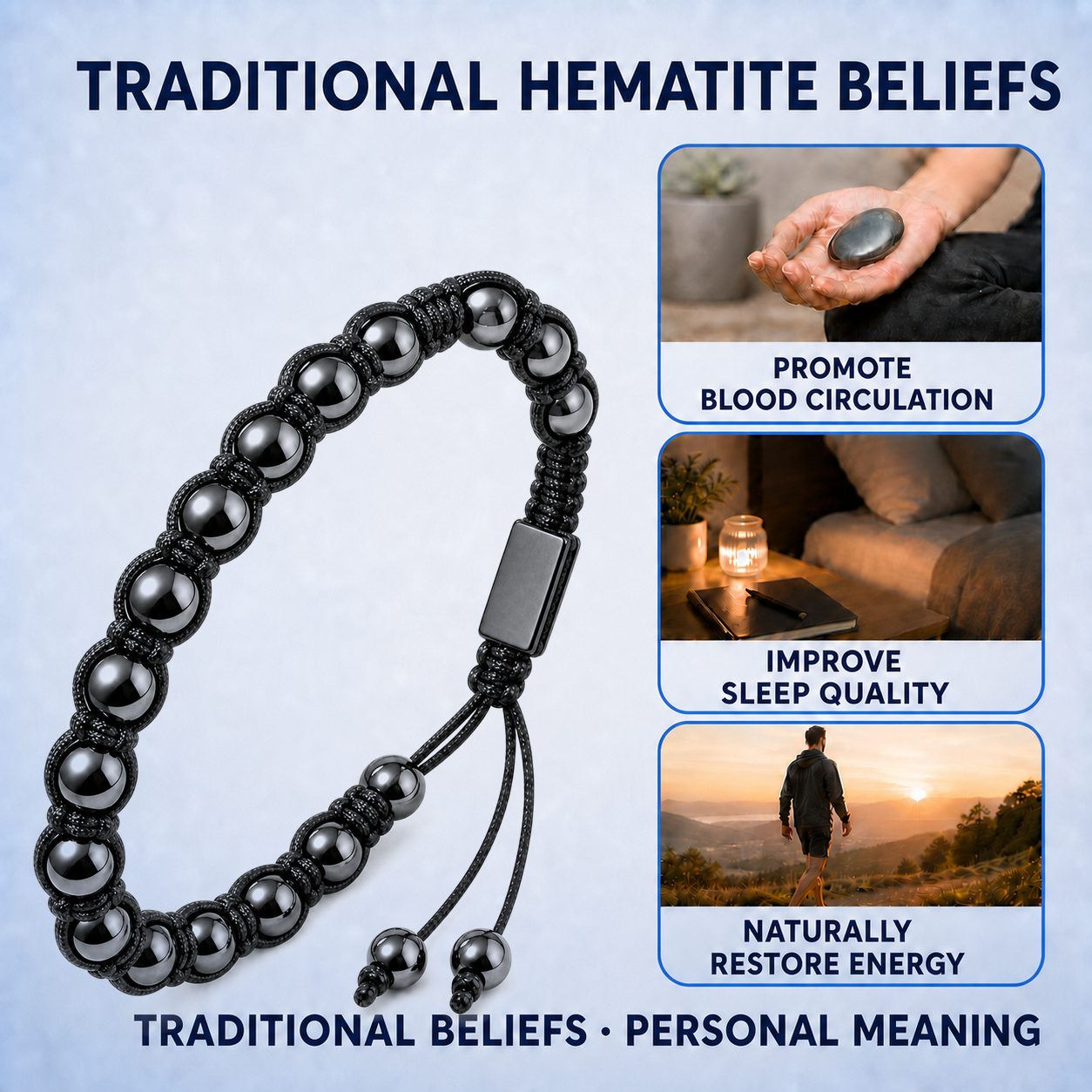 Hematiteforce Shadow Knot Adjustable Hematite Bracelet for Men