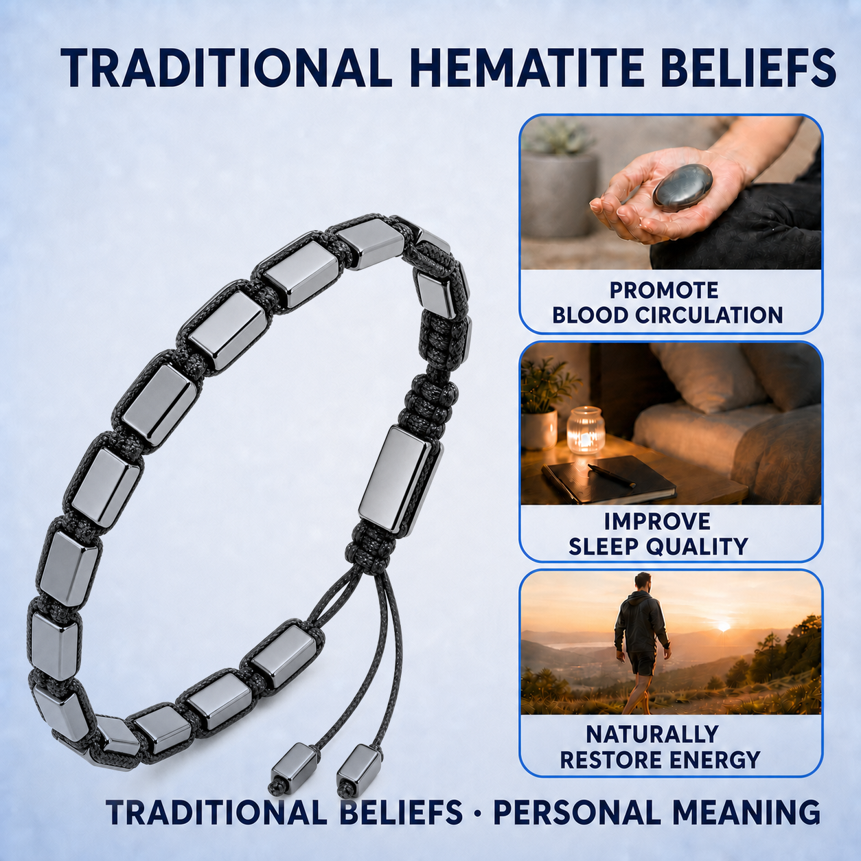 Hematiteforce Classic Adjustable Hematite Bracelet for Men